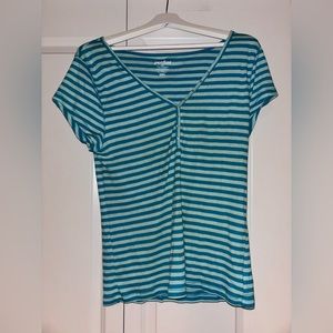 Old Navy Perfect Henley Striped Blue Top